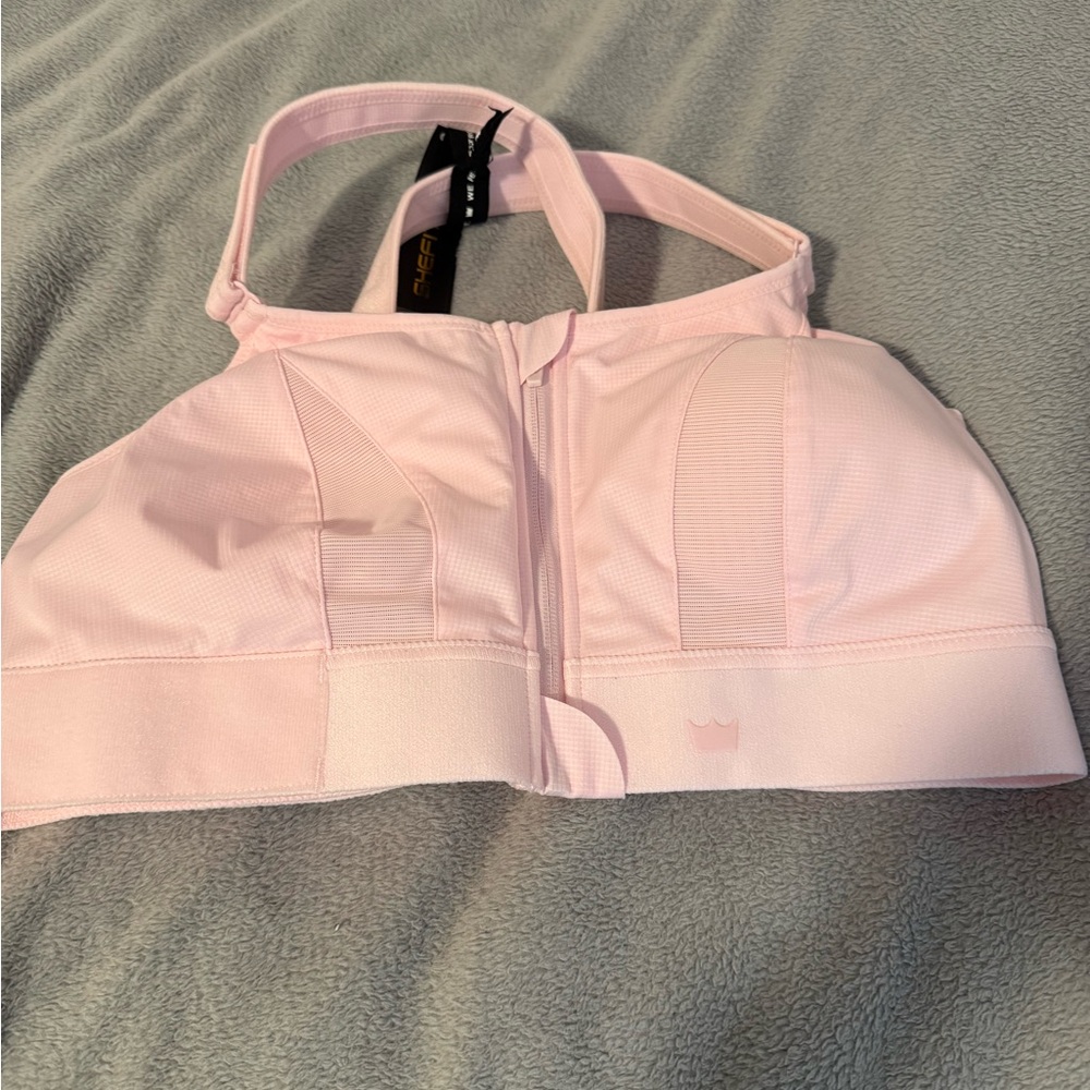 Pink Sports Bra with Front Zipper